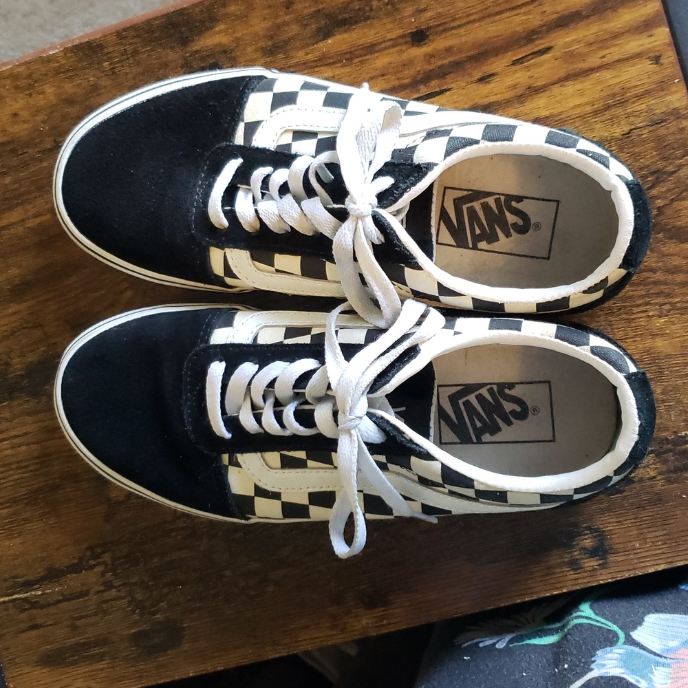 Vans Old Skool Suede and Canvas Sneakers Black and White Checker - Picture 8 of 14